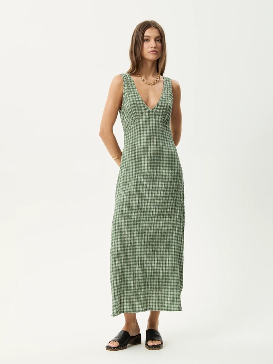 Afends Dresses & Skirts - NWT Afends Tully Seersucker Hemp Maxi Dress in Base Deep Green Check